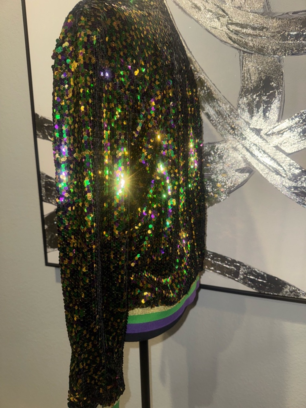 Purple, Green, and Gold Sequin Bomber Jacket - Picture 5 of 7